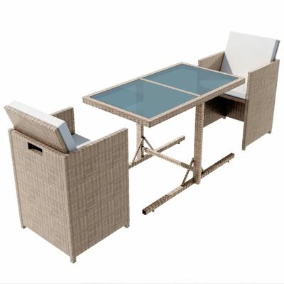 VidaXL 3-delige bistroset met kussens poly rattan beige