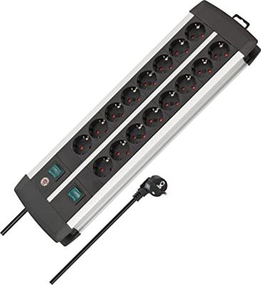Brennenstuhl Premium-Alu-Line Techniek stekkerdoos 16-voudig Duo zwart 3m H05VV-F 3G1,5 de stopcontacten zijn schakelbaar per 8| afname per 2 - - thumbnail
