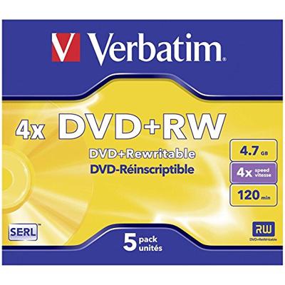 Verbatim 43229 DVD+RW disc 4.7 GB 5 stuk(s) Jewelcase Herschrijfbaar, Mat zilver oppervlak
