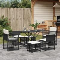 7-delige Tuinset met kussens poly rattan zwart - thumbnail