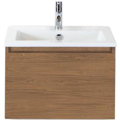 Frozen Badmeubelset 60 cm - Greeplijst in Kleur - Honey - Keramische Wastafel Wit 1 Kraangat