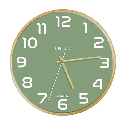 Unilux Baltic wandklok, diameter 30,5 cm, houten frame, lichtgroen