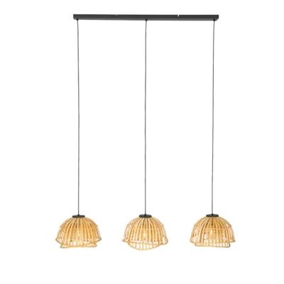 QAZQA Oosterse hanglamp zwart met naturel bamboe 3-lichts - Pua