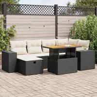 8-delige Loungeset met kussens poly rattan acacia zwart - thumbnail