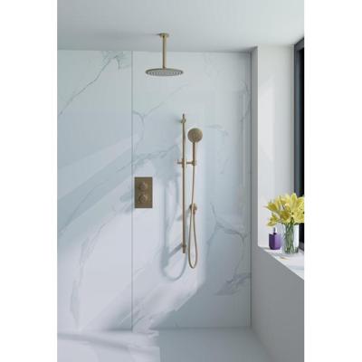 Fortifura Calvi Inbouw Regendoucheset - thermostatisch - plafondarm - glijstang - 30cm hoofddouche - ronde handdouche - metalen doucheslang - geborsteld Messing PVD (Goud) SW706206/SW1139122/SW720557/SW720569/SW1159494/SW7