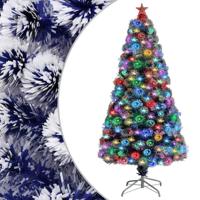 Kunstkerstboom met verlichting 120 cm glasvezel wit en blauw - thumbnail
