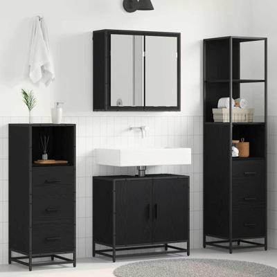 Badkamermeubelset met lade 4 pcs Zwart eiken 65 x 33 x 60 cm