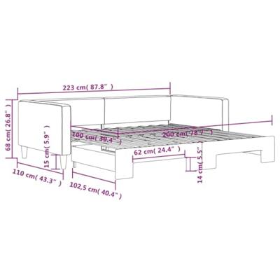Slaapbank met onderschuifbed 100x200 cm stof taupe
