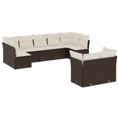 9-delige Loungeset met kussens poly rattan bruin