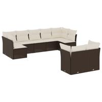 9-delige Loungeset met kussens poly rattan bruin - thumbnail