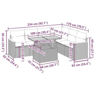 7-delige Loungeset met kussens poly rattan grijs