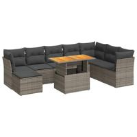 9-delige Loungeset met kussens poly rattan grijs - thumbnail