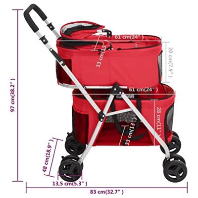 VidaXL Hondenwagen 2-laags inklapbaar 83x48x97 cm oxford stof rood - thumbnail