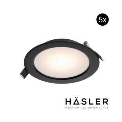 Inbouwspot Häsler Zamorra Incl. Fase Aansnijding Dimbaar 13.7 cm 8 Watt Warm Wit Zwart Set 5x