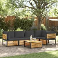 6-delige Loungeset met kussens massief acaciahout - thumbnail