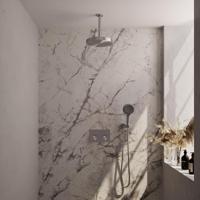 BRAUER Stripe Thermostatische Inbouw Regendouche - drukknoppen - 25cm douchekop - plafondarm - 3-standen handdouche - doucheslang - wandaansluitbocht - RVS-kleurig geborsteld PVD 5-NG-423 - thumbnail