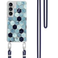 Samsung Galaxy S25 FE hoesje met donkerblauw koord - Blue cubes - thumbnail