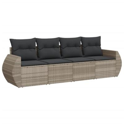 4-delige Loungeset met kussens poly rattan lichtgrijs