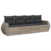 4-delige Loungeset met kussens poly rattan lichtgrijs - thumbnail
