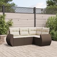4-delige Loungeset met kussens poly rattan bruin - thumbnail