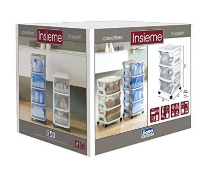 Bama Insieme Ladesysteem met Wieltjes 3 Laden 36x40x62 cm Wit/Transparant