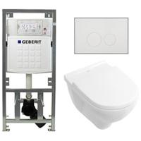 Villeroy & Boch O.novo toiletset met Geberit inbouwreservoir met diepspoel wandcloset wit softclose zitting en bedieningsplaat met ronde knoppen wit 0701131/0124124/0124182/SW706186/ - thumbnail