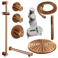 Copper Carving thermostatische inbouw regendouche SET 14 - koper geborsteld PVD - thumbnail