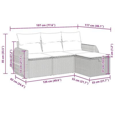 4-delige Loungeset met kussens poly rattan beige
