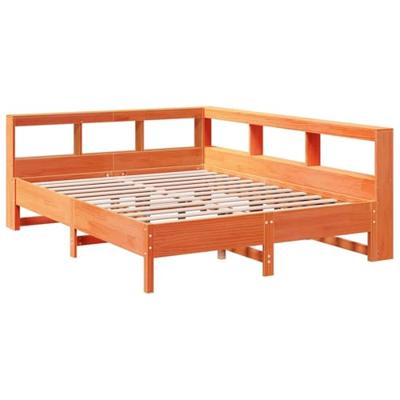 Bed met boekenkast zonder matras grenenhout wasbruin 140x190 cm