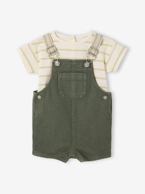 Gestroomd T-shirt en baby overall groen