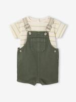 Gestroomd T-shirt en baby overall groen - thumbnail