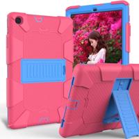 Voor Galaxy tab A 8.0 2019/T290 schokbestendige tweekleurige siliconen beschermhoes met houder (fuchsia roze + blauw) - thumbnail