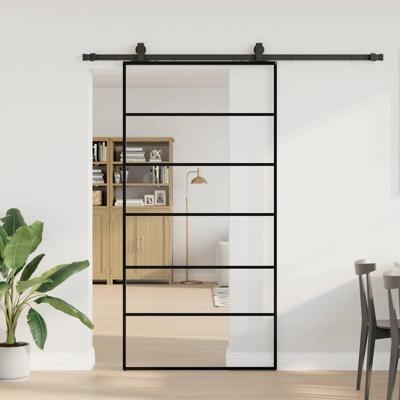 Schuifdeur met beslagset 102x205 cm ESG glas zwart