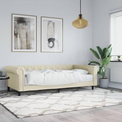 Slaapbank met matras 90x200 cm kunstleer crèmekleurig