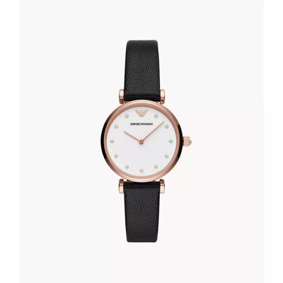 Emporio Armani zwart leren horloge met twee wijzers - Zwart AR11270