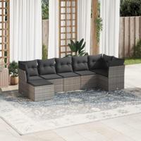 7-delige Loungeset met kussens poly rattan grijs - thumbnail