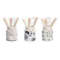 Pot voor Keukengerei DKD Home Decor Metaal Dolomite Hout MDF 12 x 12 x 25 cm (3 Stuks) - thumbnail