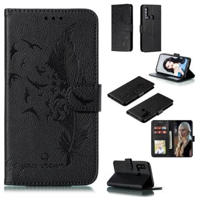 Feather patroon Litchi textuur horizontale Flip lederen draagtas met portemonnee & houder & kaartsleuven voor Huawei P20 Lite (2019)/Nova 5i (zwart)