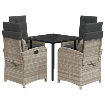 5-delige Tuinset met kussens poly rattan lichtgrijs