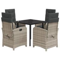 5-delige Tuinset met kussens poly rattan lichtgrijs - thumbnail