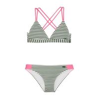 Protest gestreepte triangel bikini Kalia donkergroen/wit - thumbnail