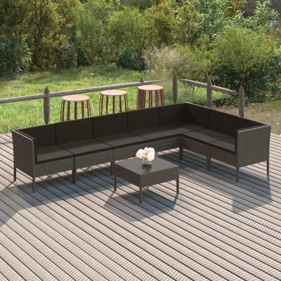 8-delige Loungeset met kussens poly rattan grijs