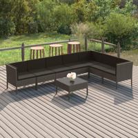8-delige Loungeset met kussens poly rattan grijs - thumbnail