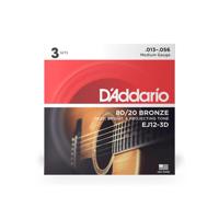 D'Addario EJ12-3D 13-56 Medium Bronze snaren voor westerngitaar (3 sets) - thumbnail