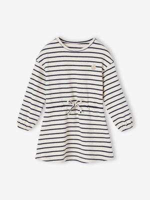 Getailleerde streepjesjurk marineblauw