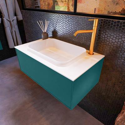 Badkamermeubelset Mondiaz Erin 80 cm met 1 Lade met RIDGE Wastafel Midden Talc met 1 kraangat Greeploos Mat Smag