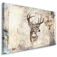 Schilderij - Vintage Hert , Wanddecoratie , Premium print - thumbnail