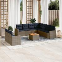 10-delige Loungeset met kussens poly rattan grijs - thumbnail