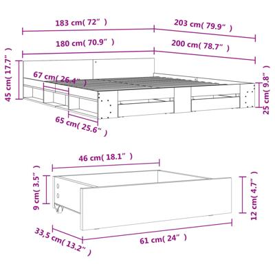 Bedframe met lades bewerkt hout grijs sonoma eiken 200x200 cm