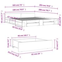 Bedframe met lades bewerkt hout grijs sonoma eiken 200x200 cm - thumbnail